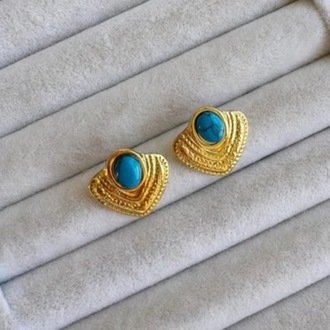 Çelik gold turkuaz taşlı küpe