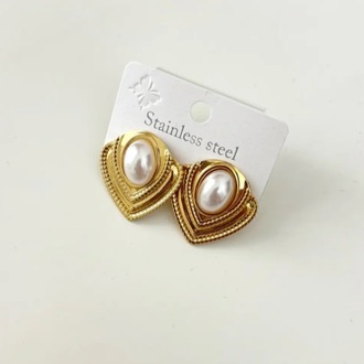 Çelik incili gold küpe