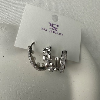 Ysx Vip silver renkte 3 lü küpe seti