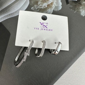 Ysx vip silver renkte 3 lü küpe seti