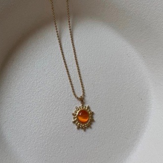 Çelik Gold Turuncu Taşlı Kolye