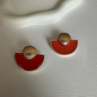 Gold detaylı turuncu özel seri küpe 