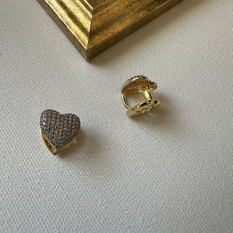 Çelik Gold 2 Taraflı Kalp Desen Mini Küpe