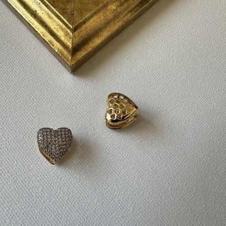 Çelik Gold 2 Taraflı Kalp Desen Mini Küpe