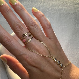 Pembe taşlı ayarlanabilir çelik gold yüzük