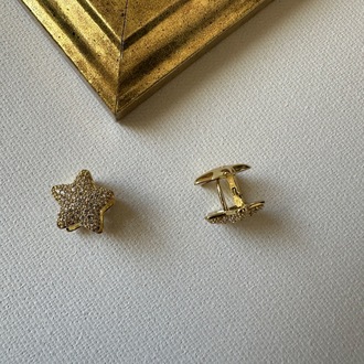 Çelik 2 taraflı gold Yıldız Desen Mini Küpe