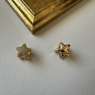 Çelik 2 taraflı gold Yıldız Desen Mini Küpe