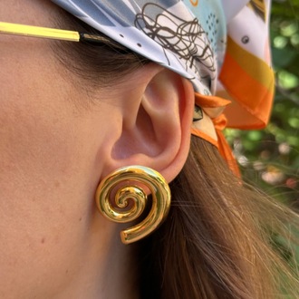 Spiral çelik gold küpe