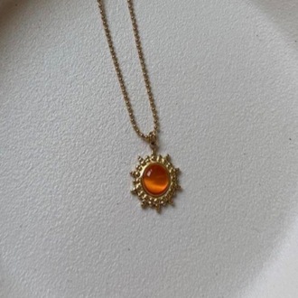 Çelik Gold Turuncu Taşlı Kolye