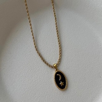 Çelik Gold Siyah Mineli Kolye