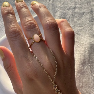 Pembe taşlı ayarlanabilir çelik gold yüzük
