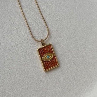 Çelik Gold Turuncu Mineli Kolye