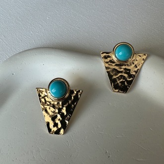 Turkuaz gold plaka özel seri küpe
