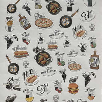 Renkli stickerlar Mutfak aletleri,şişe,konserve temaları
