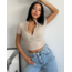 Bato Yaka Fermuarlı Kaşkorse Krem Crop Bluz