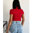Bato Yaka Fermuarlı Kaşkorse Kırmızı Crop Bluz