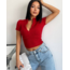 Bato Yaka Fermuarlı Kaşkorse Kırmızı Crop Bluz