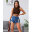 Çapraz Bağlamalı Kahverengi Crop Top Bluz