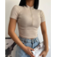Bato Yaka Fermuarlı Kaşkorse Krem Crop Bluz