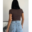 Bato Yaka Fermuarlı Kaşkorse Kahverengi Crop Bluz