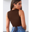 Çapraz Bağlamalı Kahverengi Crop Top Bluz