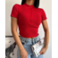 Bato Yaka Fermuarlı Kaşkorse Kırmızı Crop Bluz