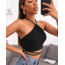 Sırtı Açık Boyundan Çapraz Bağlamalı Crop Top Bluz