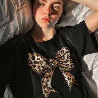  Leopar Desenli Kurdela Baskılı Unisex Tshirt, 1104