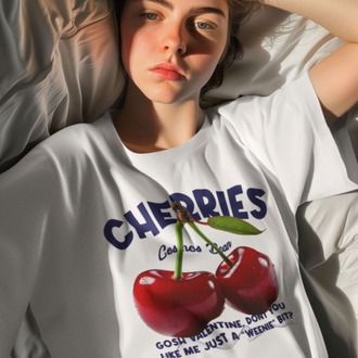 Cherries Kiraz Dijital Baskılı Unisex Tshirt, 1102