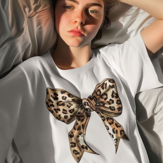  Leopar Desenli Kurdela Baskılı Unisex Tshirt, 1104