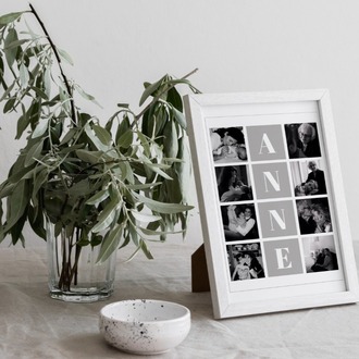 ANNE Harfli Fotoğraf Kolajı | 8 Kare Izgara Tablo | Anneler Günü Minimalist Hediye