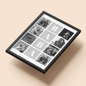 BABA Harfli Fotoğraf Kolajı | 8 Kare Izgara Tablo | Babalar Günü Minimalist Hediye