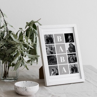 BABA Harfli Fotoğraf Kolajı | 8 Kare Izgara Tablo | Babalar Günü Minimalist Hediye