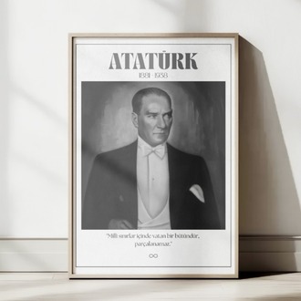 Atatürk Smokinli Yağlı Boya Efektli Tablo | "Vatan Bir Bütündür" Sözlü Portre