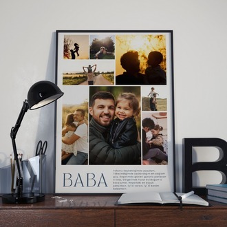 Babaya Kalpten Mesajlı Kolaj | En Samimi Babalar Günü Hediyesi | Kişiye Özel Fotoğraf Tablo