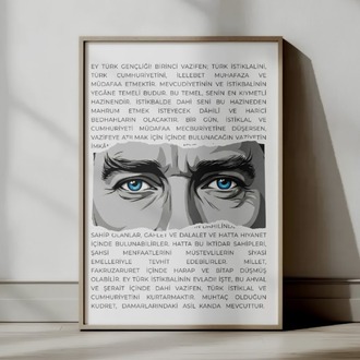 Atatürk Gençliğe Hitabe ve Gözler - Modern Tipografik Tasarım Tablo