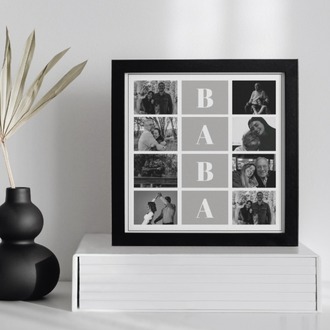 BABA Harfli Fotoğraf Kolajı | 8 Kare Izgara Tablo | Babalar Günü Minimalist Hediye