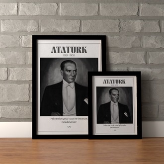 Atatürk Smokinli Yağlı Boya Efektli Tablo | "Vatan Bir Bütündür" Sözlü Portre