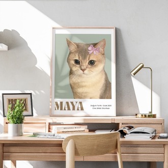 Kişiye Özel Kedi Portre Posteri | Minimal Tek Foto Evcil Hayvan Tasarımı