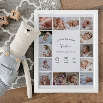Bebeğin İlk Yılı Fotoğraf Kolajı | Doğum Detaylı Büyüme Panosu | 1 Yaş Hediyesi