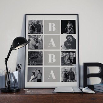 BABA Harfli Fotoğraf Kolajı | 8 Kare Izgara Tablo | Babalar Günü Minimalist Hediye