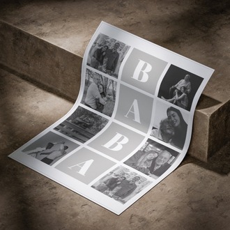 BABA Harfli Fotoğraf Kolajı | 8 Kare Izgara Tablo | Babalar Günü Minimalist Hediye