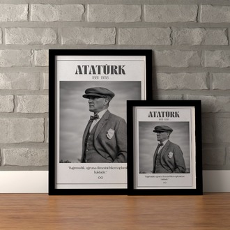 Atatürk Kasketli Nostaljik Portre | "Bağımsızlık Hakkıdır" Sözlü Siyah Beyaz Tablo
