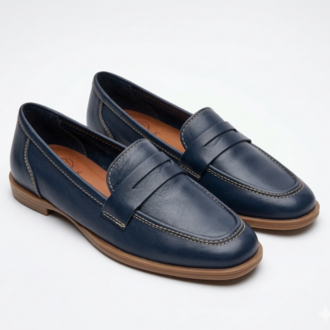 LACİVERT Hakiki Deri Loafer Babet