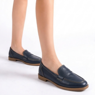 LACİVERT Hakiki Deri Loafer Babet
