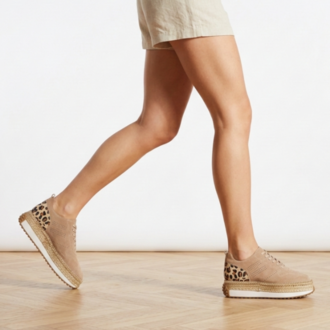 Bej Süet Detaylı Hakiki Deri Sneaker Espadril