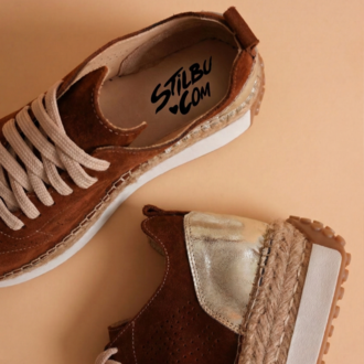 Taba Süet & Altın Detaylı Hakiki Deri Sneaker Espadril