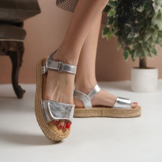Gümüş Hakiki Deri Günlük Sandalet Espadril Ayakkabı