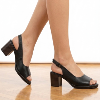 STEPPY Siyah Hakiki Deri Sandalet
