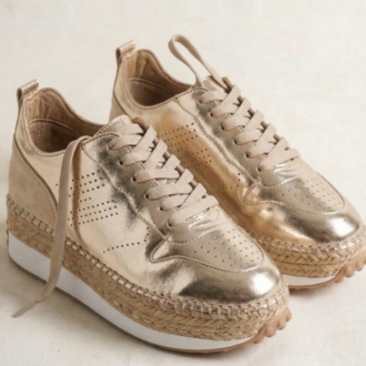 Altın & Bej Süet Detaylı Hakiki Deri Sneaker Espadril